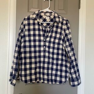 J. Crew Blue Popover Plaid 1/2 Button Down Shirt Womens Large